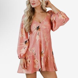 Millibon Pink Floral Long Sleeve Dress